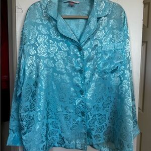 Victoria's Secret Turquoise Floral Satin Button-Down Top